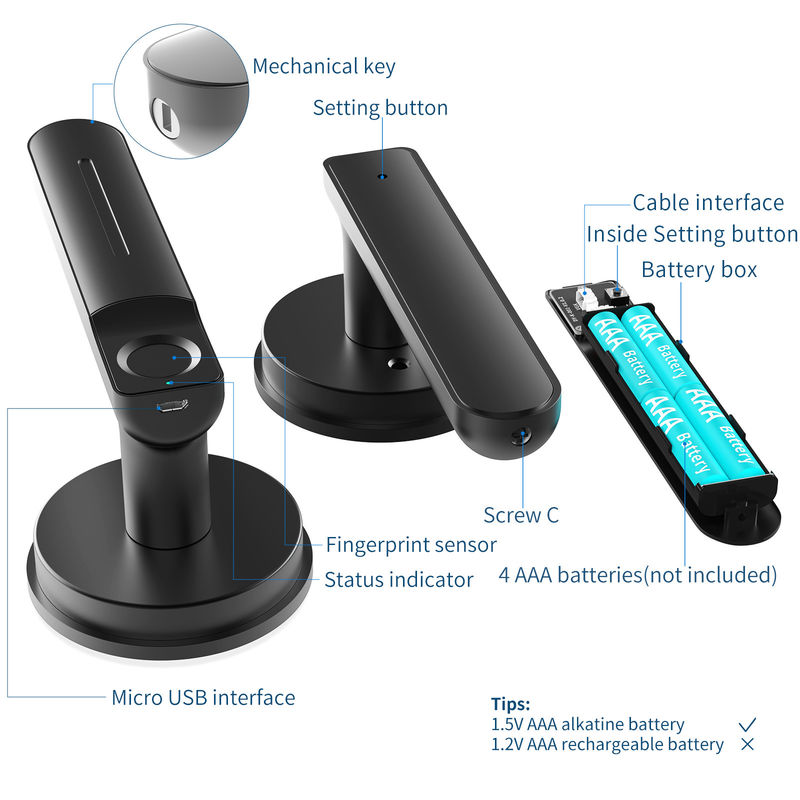 D01 Khóa cửa không chìa khóa thông minh với tay cầm, khóa cửa vân tay cho phòng / văn phòng / trang trí