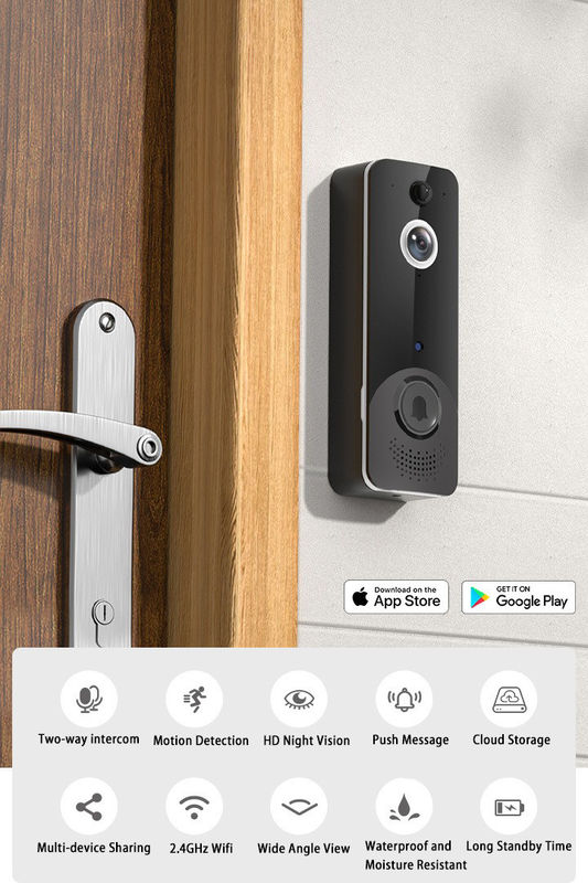 Ứng dụng Smart Wireless Ring Doorbell với Chime 140 độ góc rộng Điện năng thấp Video Door Bell